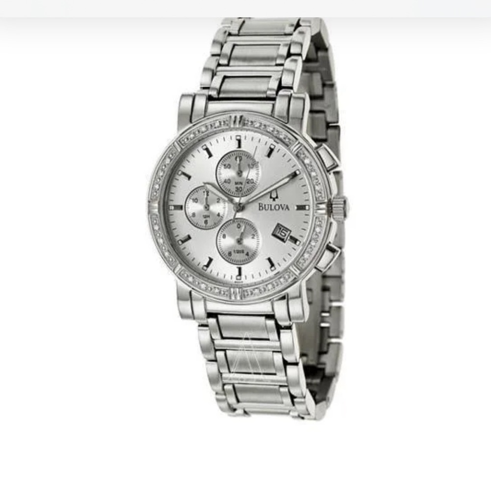 Bulova Silver Chronograph Watch with Stainless Steel Band
